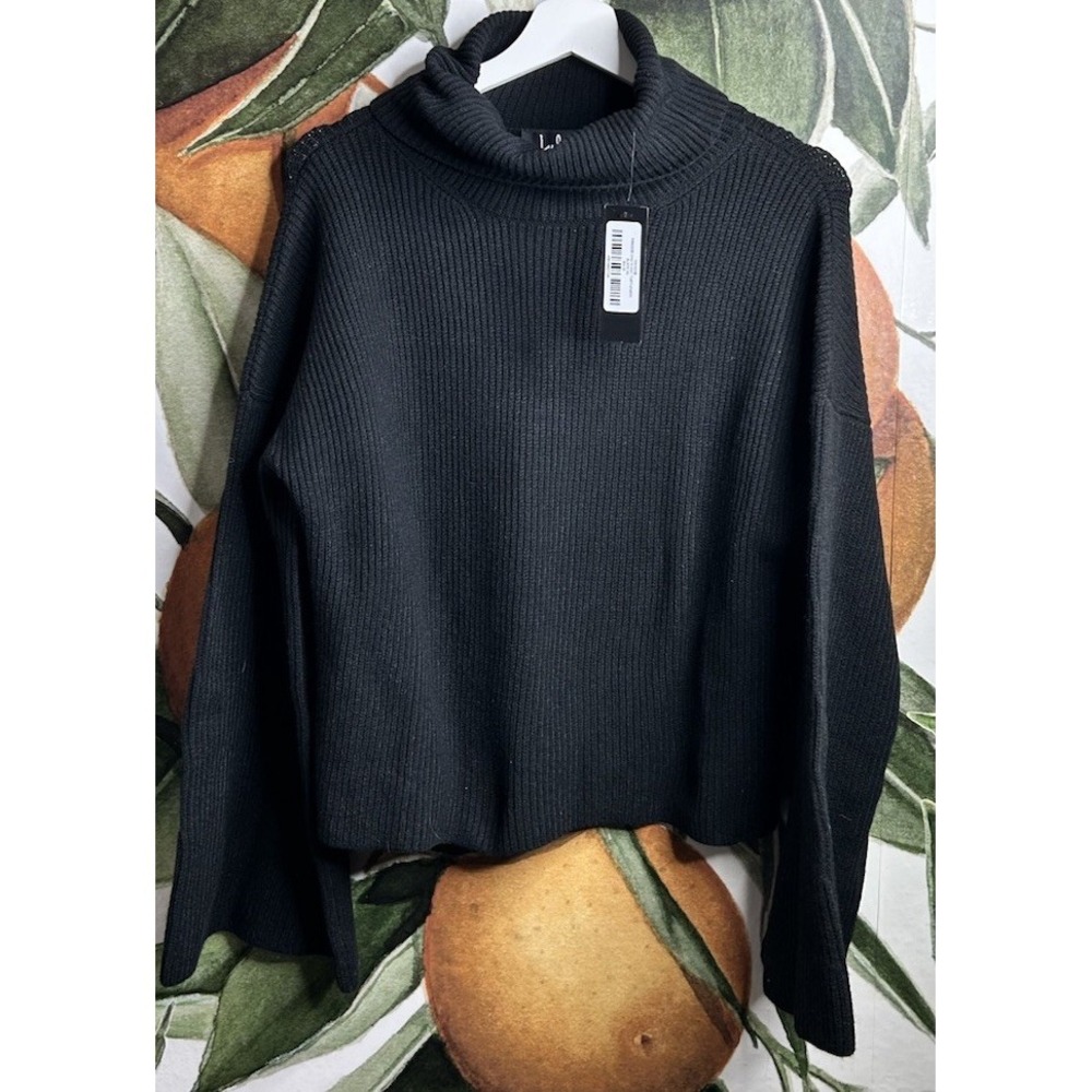 Lulus Size XS Fireside Chats Turtleneck Wide Sleeve Black Pullover Sweater NWT